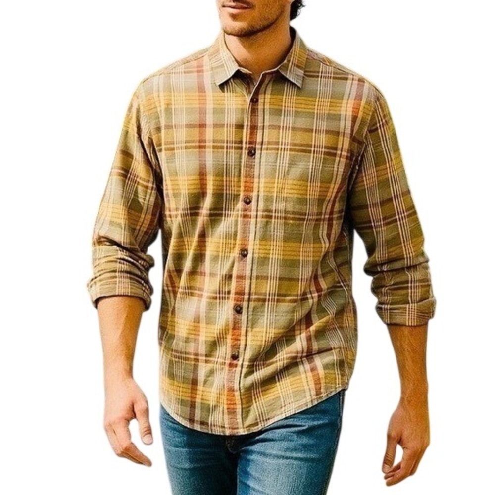 Arrow Multicolored Plaid Yellow Long Sleeve Button Down Shirt